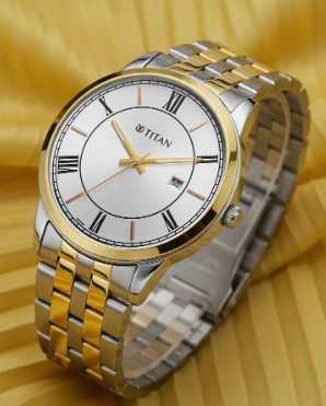 Titan Analog White Dial Two-Tone Stainless Steel Men's Watch