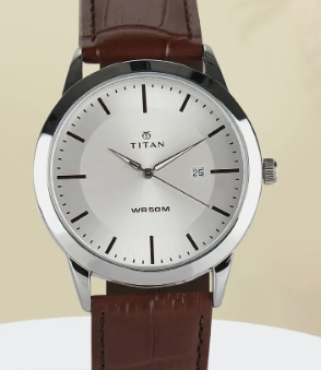 Titan Silver Dial Leather Strap Men's Analog Watch