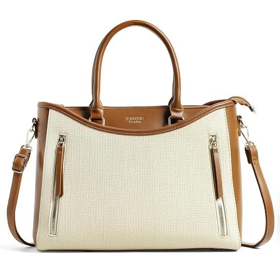 Exotis Two-Tone Brown and Beige Handbag