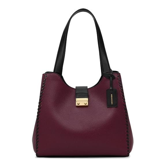 Miraggio Maroon and Black Faux Leather Tote Handbag